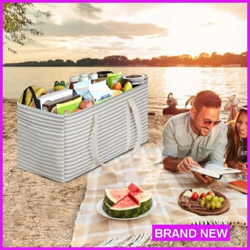 Standing Utility Tote Bag Foldable Reusable Grocery Storage Large Capacity